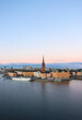 Landscape shot of Riddarholmen island, central Stockholm, Sweden, at sunset.