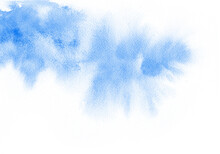 Beautiful Watercolor Background With Stains. White Backing With Blue Stains Of Paint.