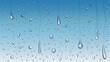 Realistic rain drops on window glass, steam shower condensation. Raining water droplets, clear raindrops on transparent vector background. Blue gradient backdrop with flowing blobs