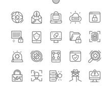 Internet Security. Account Password. Scan Unlock. Antivirus App. Server Protection. Face Scan. Pixel Perfect Vector Thin Line Icons. Simple Minimal Pictogram