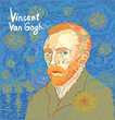 Portrait of the artist Vincent Van Gogh against the background of the night sky. Vector illustration