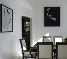 Beautiful View Of A Modern Room With A Table, Bird's Pictures, On A Sunny Day
