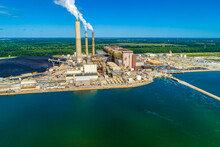 Aerial Overhead View Of Large Coal Fired Power Plant