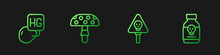 Set Line Bones And Skull, Drop Of Mercury, Fly Agaric Mushroom And Poisoned Pill. Gradient Color Icons. Vector