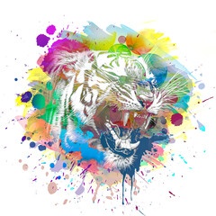 Wall Mural - tiger head with creative colorful abstract elements