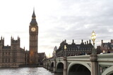 Fototapeta Londyn - Big Ben and Westminster Bridge by night, London, UK