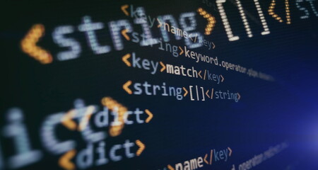 Wall Mural - software developer programming code. abstract computer script coding. programming code screen of sof