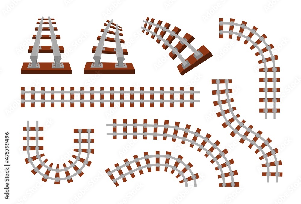 Train Rails 2d Shape Train rails. Top view of railroad for cargo locomotives, subway and ...