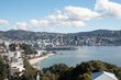 Wellington waterfront from Mount Victoria on a beautiful sunny day with a view over Oriental Parade and beach