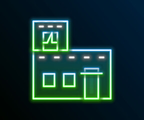 Poster - Glowing neon line Traditional Mexican house icon isolated on black background. Colorful outline concept. Vector