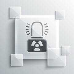 Wall Mural - Grey Radioactive warning lamp icon isolated on grey background. Square glass panels. Vector