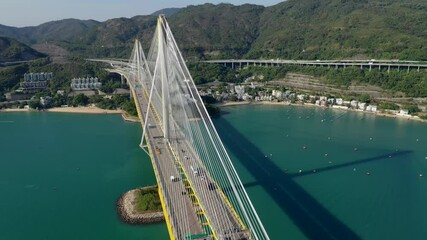 Fototapete - Top view of Ting Kau bridge in Hong Kong