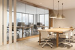 © ImageFlow - Bright office room interior with panoramic window with Singapore view