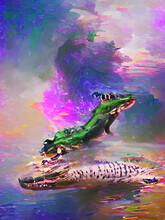 Abstract Crocodile Watercolor Wallpaper Illustration