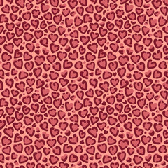 Seamless Leopard Pattern, Heart Shaped Figures, Vector Design Background