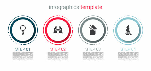 Canvas Print - Set Magnifying glass, Binoculars, Lighter and Campfire. Business infographic template. Vector