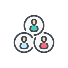 Poster - Community, Social network and Team cooperation color line icon. Circles with people inside vector outline colorful sign.