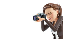 3d Cartoon Woman Taking Photo With Camera