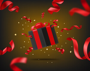 Wall Mural - Achievement concept. Black box with red ribbons