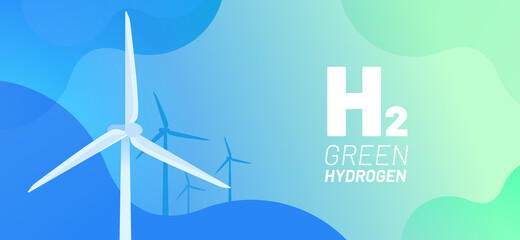 Wall Mural - green hydrogen vector illustration concept. alternative energy and fuel source. wind turbine and tex