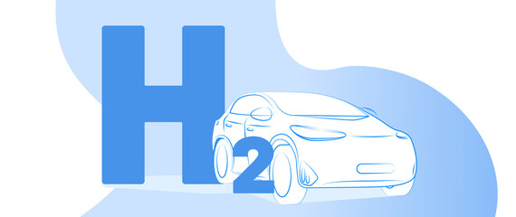 Wall Mural - hydrogen car and vector illustration concept. big blue car with big text h2. template for website ba