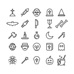 Wall Mural - set of icon collection related to halloween event. the editable stroke line for web icon interface or any design element. a pictogram set in a minimal outline style.