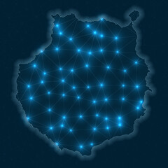 Wall Mural - Gran Canaria network map. Abstract geometric map of the island. Digital connections and telecommunication design. Glowing internet network. Appealing vector illustration.