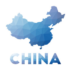 Wall Mural - Low poly map of China. Geometric illustration of the country. China polygonal map. Technology, internet, network concept. Vector illustration.