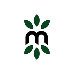 Wall Mural - Abstract letter m leaf logo identity. Simple initial m nature organic logo