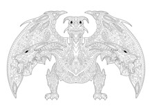 Fantasy Coloring Book Art With Three Headed Dragon