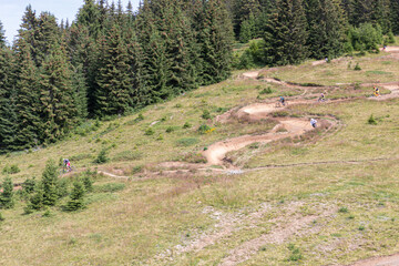 Poster - Aerial view of mountain biking slopes in Morzine-Avoriaz, Portes du Soleil, Alps, France