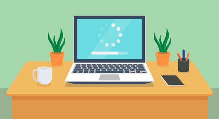 loading process flat icon - vector illustration . load, update, upgrade, software, app, program, install, installation, system, laptop, computer, flat icons .