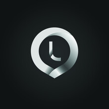 Silver Metallic Circle Letter L Logo Design. 3D Letter L Circle Logo Template.
