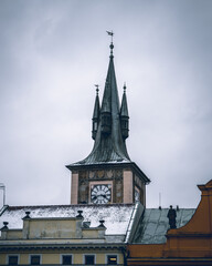 Wall Mural - Scenic shot of a clock tower in Prague, Czech Republic, on a moody day