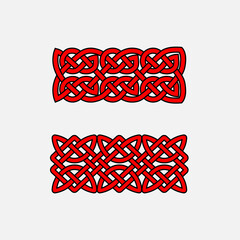 Body-art Set red color. Celtic flex pattern. Horizontal Modern. Curl Vintage. Vector.