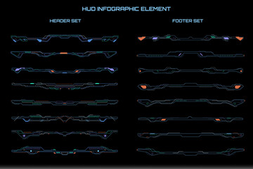 Poster - HUD Futuristic Header Footer Bars Element Set for Infographic Design, Game, Scifi Report Vector Template.