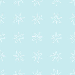 Hand Drawn Snowflakes Christmas Seamless Pattern. Subtle Flying Snow Flakes on chalk snowflakes Background. Awesome chalk handdrawn snow overlay. Worthy holiday season decoration.