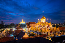 Ratchanadda Temple, The Famous Temple In Thailand At Bangkok,  Before Sunrise