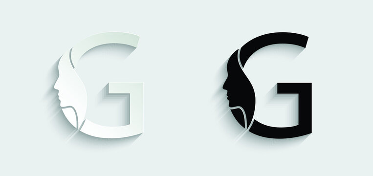letter G woman face vector template logo beauty salon 