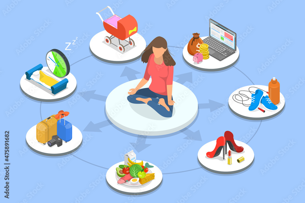 3D Isometric Flat Vector Conceptual Illustration of Wheel Of Life, Work ...