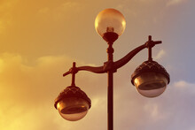 Vintage Street Lamp Against The Sky At Sunset.