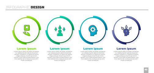 Set Light bulb, Front end development, Human head with gear inside and Project team base. Business infographic template. Vector
