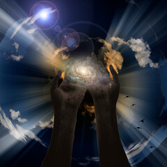Wall Mural - hands reveal galaxy