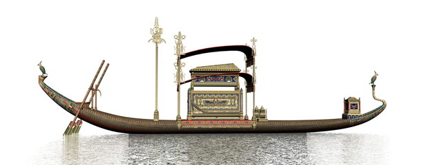 Egyptian sacred barge with tomb - 3D render