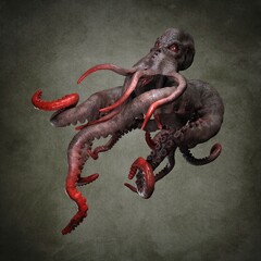 Wall Mural - Predatory ocean octopus. 3D illustrations