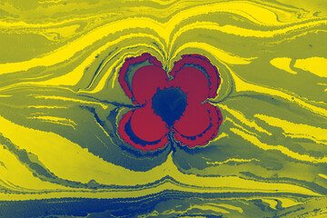 Sticker - Abstract oil painting with a vibrant flower-shaped smudge on the center