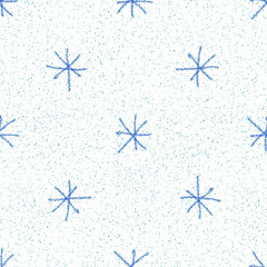 Hand Drawn Snowflakes Christmas Seamless Pattern. Subtle Flying Snow Flakes on chalk snowflakes Background. Alluring chalk handdrawn snow overlay. Modern holiday season decoration.