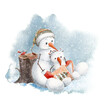 Christmas illustration with funny snowman.