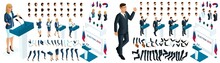 Create Your Isometric Character. 3d Woman And Man Presidential Candidate For The Required, Election, Vote. The Candidate Is Against Everyone. A Large Set Of Emotions