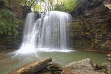 Beautiful Hayden Run Falls Splashes Down A Rocky Cliff In Columbus, Ohio